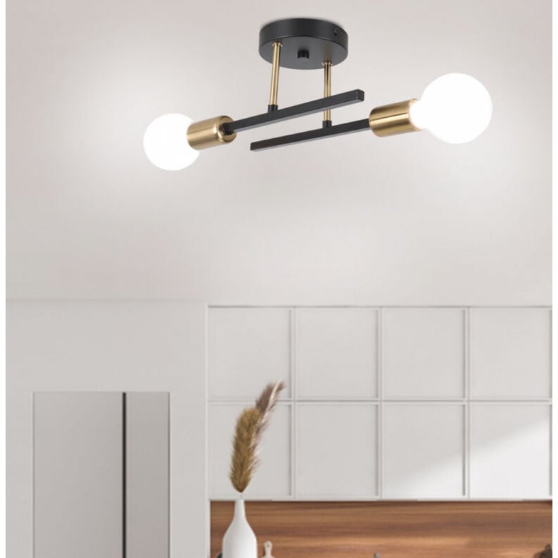 Lampa sufitowa w stylu retro industrialnym, 2-głowicowa, E27, czarno-miedziana