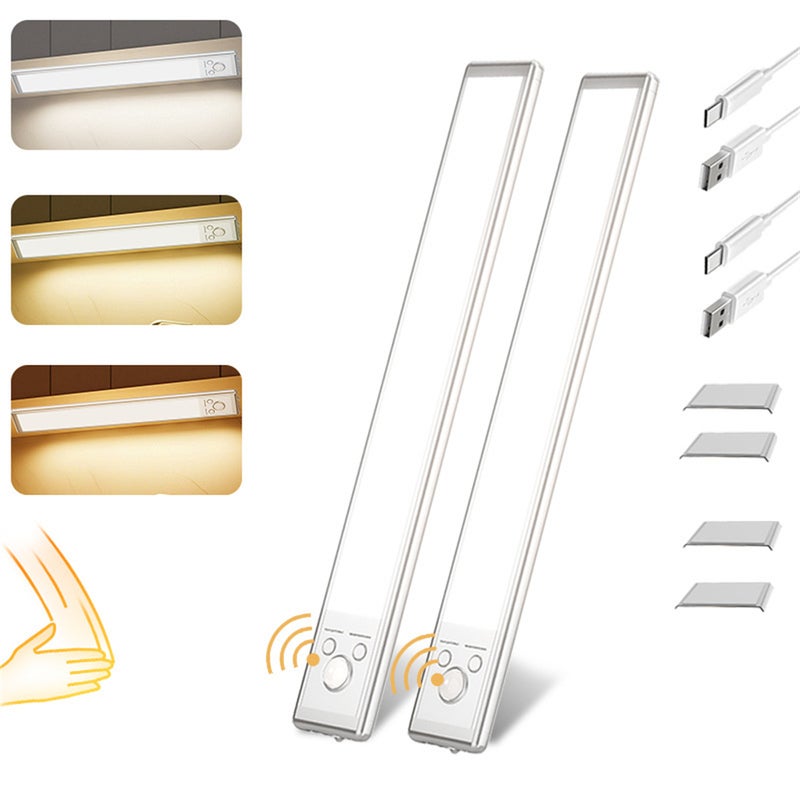 Zestaw 2 plafonów z czujnikiem oświetlenia, regulowanych na 3 poziomach, ładowanych przez USB, odpowiednich do kuchni, na schody i do korytarza (24CM)