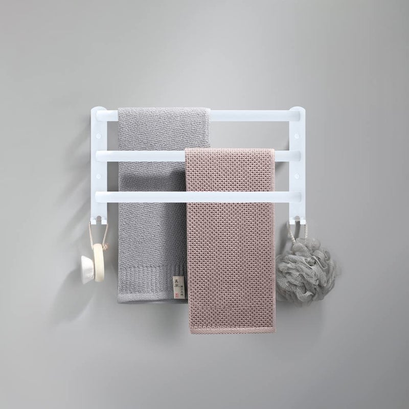 Wieszak na ręczniki ścienny, półka na ręczniki łazienkowe z haczykami, aluminiowa półka na ręczniki (biały, 40 cm)