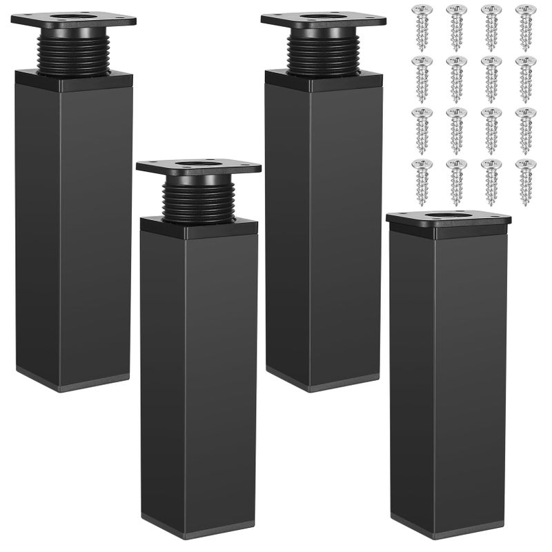 4 sztuki regulowanych nóżek do mebli, metalowe nóżki do stołu z regulacją wysokości, szafki kuchenne, regulowane nóżki do stołu (15 cm, czarne)