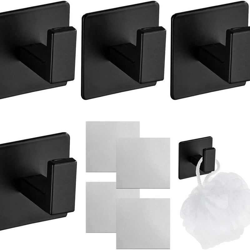 Zestaw 4 samoprzylepnych haczyków na ręczniki, bez wiercenia, do łazienki, kuchni, sypialni, garażu, hotelu, szafy, czarny haczyk