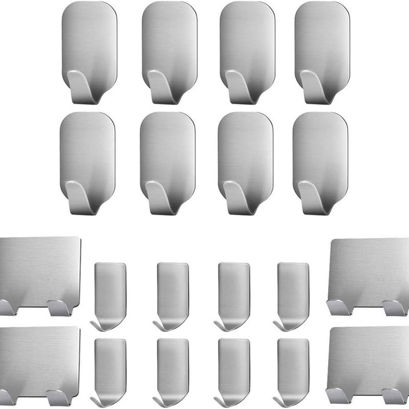 Wieszak ścienny ze stali nierdzewnej z klejem 3M na szlafrok, płaszcz, ręcznik, klucze, antykorozyjny i wodoodporny, 20 sztuk haczyków samoprzylepnych