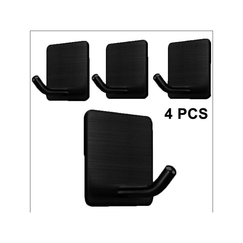 Zestaw 4 samoprzylepnych haczyków ze stali nierdzewnej na ręczniki, płaszcze, ubrania, czarne