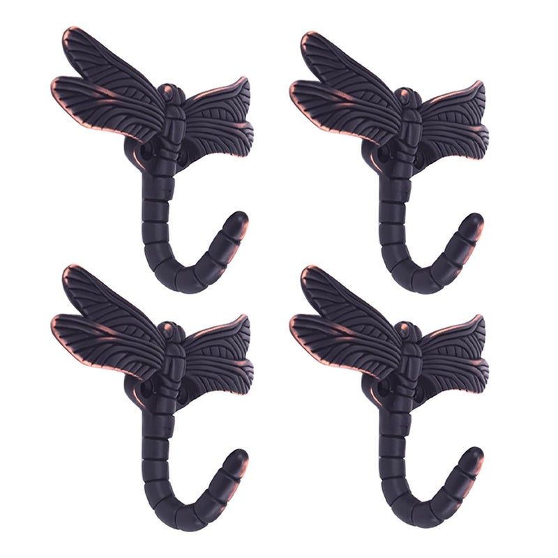 Lcyolada Zestaw 4 haczyków ważki na płaszcz, ręcznik, torbę, szlafroki, brąz olejowany