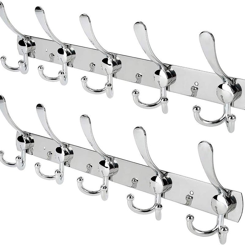 Haczyki ścienne, zestaw 2 szt., 15 haczyków ze stali nierdzewnej, na płaszcze, kapelusze, ubrania, haczyki ścienne, wytrzymały wieszak na ręczniki