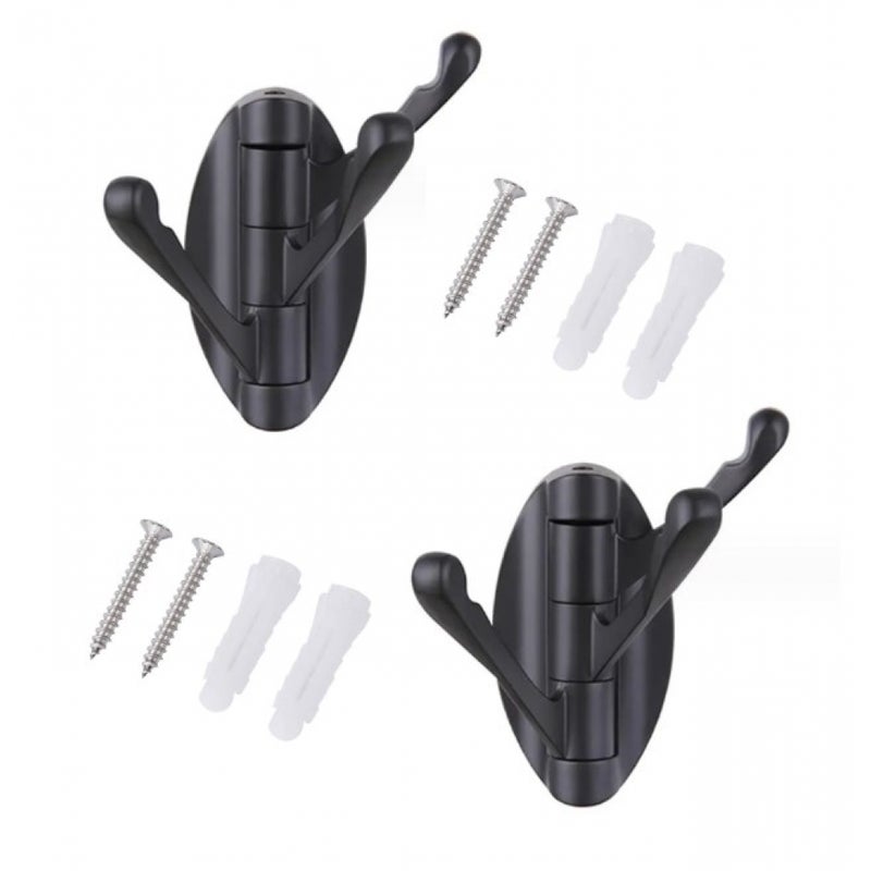 (Noir) Zestaw 2 Obrotowych Wieszaków Ściennych ze Stali Nierdzewnej z 3 Składanymi Ramionami, Wieszak/Haczyk/Wieszak na Ręczniki z Obrotem o 180°