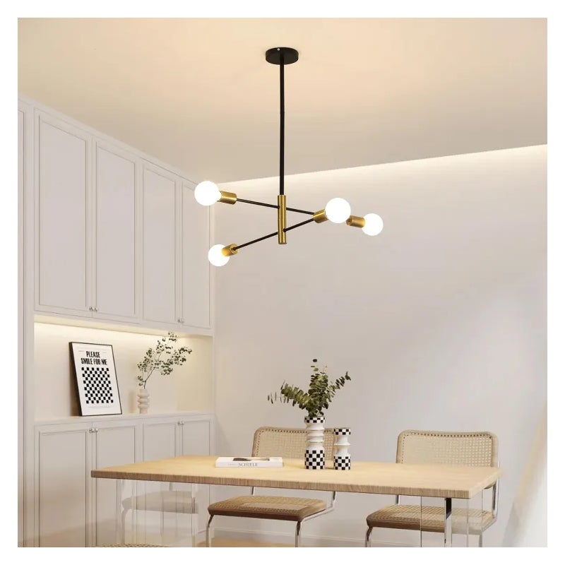 Żyrandol Spoutnik w stylu retro, lampa wisząca vintage z 4 żarówkami, przemysłowa lampa sufitowa, nowoczesny żyrandol, światło białe (z żarówkami)