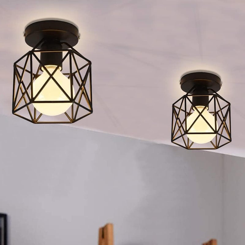 Zestaw Przemysłowych Lamp Sufitowych z Metalową Kwadratową Klatką Żyrandol Klosz Żelazny Oprawa Czarny do Salonu Sypialni Baru Sześciokąt