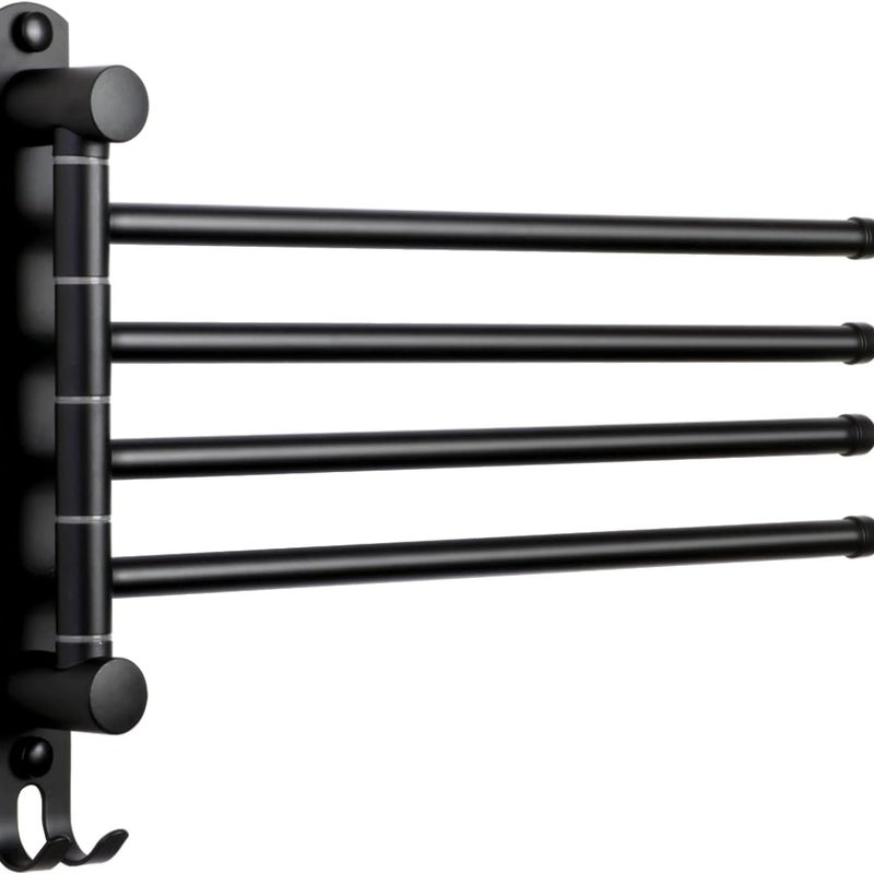 Czarny 4-barowy obrotowy wieszak na ręczniki łazienkowe 180°, stal nierdzewna 304, ścienny uchwyt na ręczniki, zlewozmywak łazienkowy