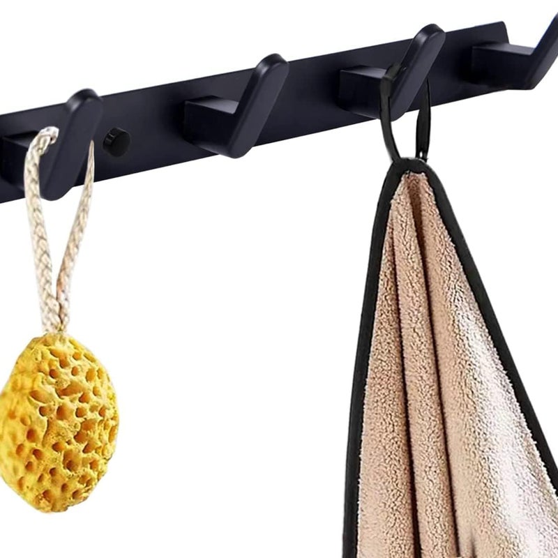 Wieszak na ubrania nad drzwiami, 4 haki na ręczniki łazienkowe ze stali nierdzewnej, montowany na ścianie, czarny