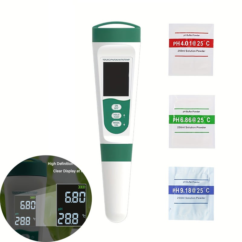 Miernik pH soli, 5 w 1 cyfrowy tester wody do pomiaru zasolenia, temperatury, EC, TDS do testera soli basenowej, spa, akwarium