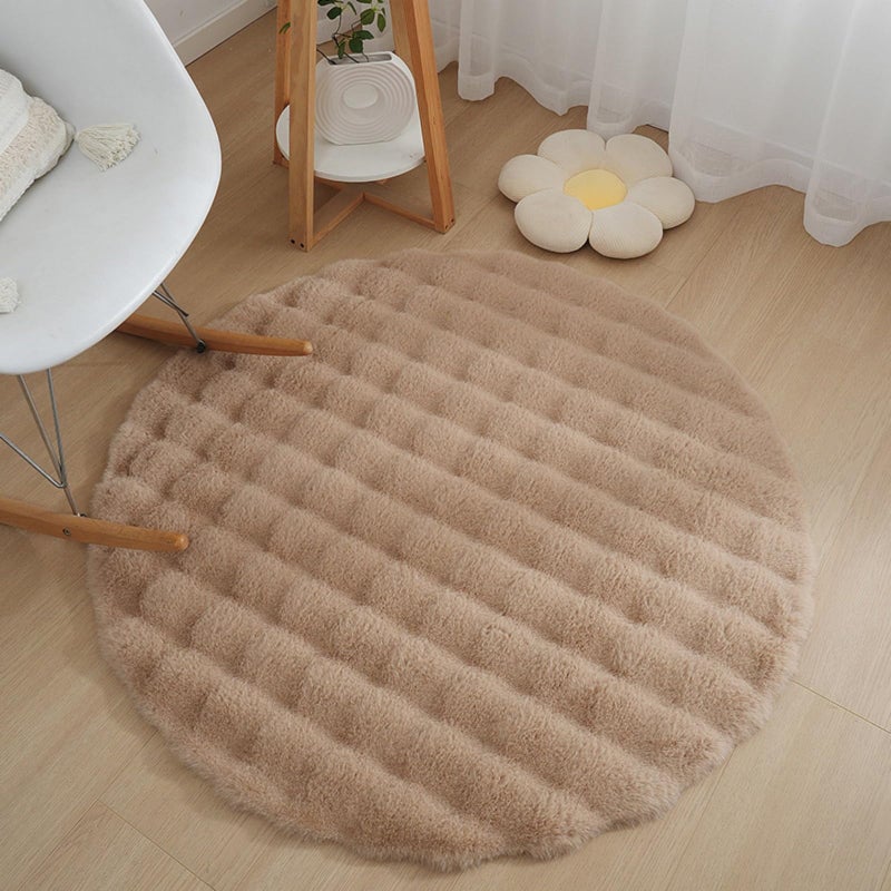 Okrągły dywan imitujący skórę owczą dywan z długim włosiem wewnętrzny dywanik do prania do salonu sypialni jako dywanik nocny średnica cm brązowy