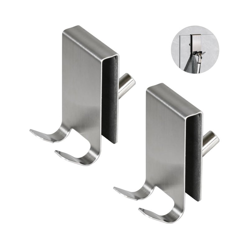 2 szt. wieszaków na ręczniki ze szkła (srebrne): dwustronne z gąbką, do drzwi szklanych w łazience 5-10mm – hak na prysznic