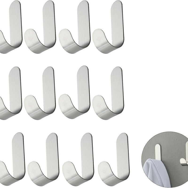 Zestaw 12 wieszaków samoprzylepnych ze stali nierdzewnej do wieszania ręczników, wodoodpornych, antyrdzewnych, bez wiercenia, do łazienki