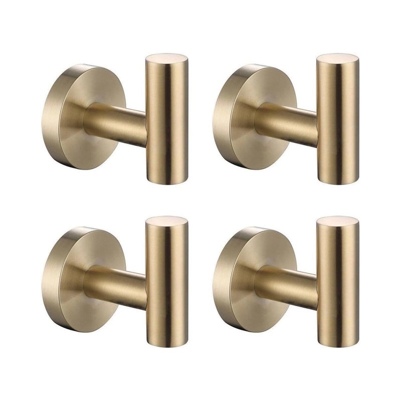 4 Szt. Haczyków ze Stali Nierdzewnej SUS 304 (Złote): Do Łazienki (Ręczniki, Szlafroki) – Montaż na Ścianie lub na Drzwiach