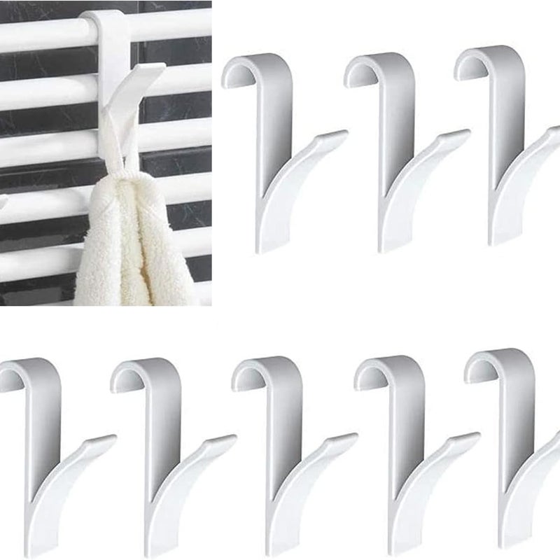 Plastikowe wieszaki na ręczniki, 8 sztuk, akcesoria łazienkowe na grzejnik ręcznikowy, białe