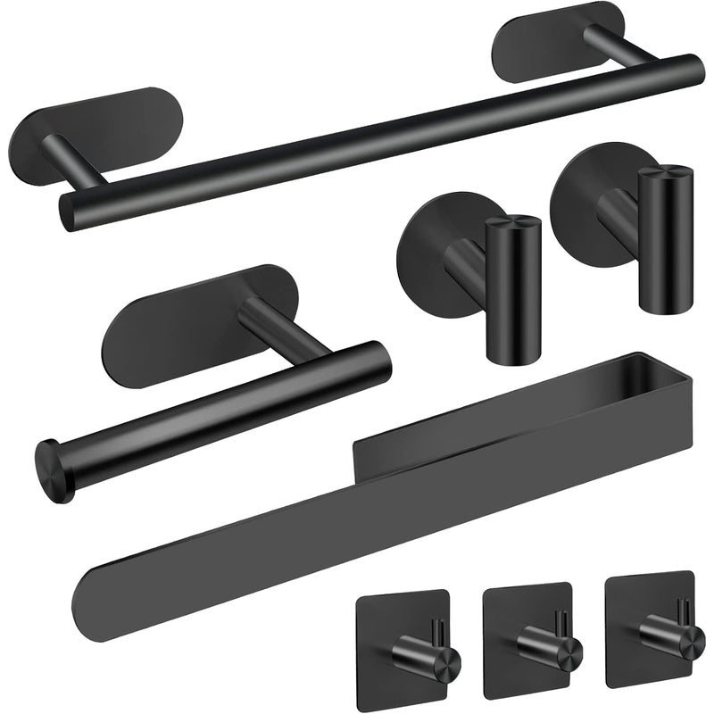 Uchwyt na ręczniki 8 sztuk, akcesoria łazienkowe ze stali nierdzewnej 304, bez wiercenia i klejenia, czarny