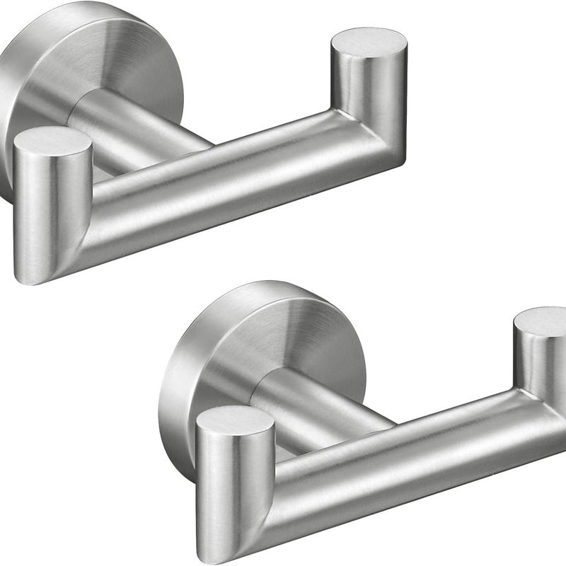 2 szt. Podwójny hak łazienkowy ścienny, stal nierdzewna SUS 304 do szlafroka, wieszak na ręczniki, haczyk na ściereczkę kuchenną, srebrny