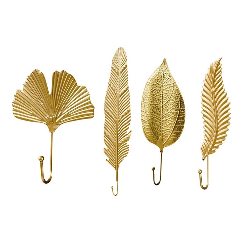 4 szt. haczyków ściennych w stylu vintage, metalowe wieszaki bez wiercenia, wieszaki w stylu vintage, złote haczyki w kształcie liści, rustykalne hacz