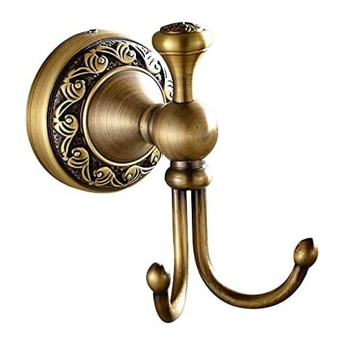 1 szt. Antyczne podwójne haczyki, haczyki na ręczniki z mosiądzu Retro, Vintage haczyk ścienny do łazienki