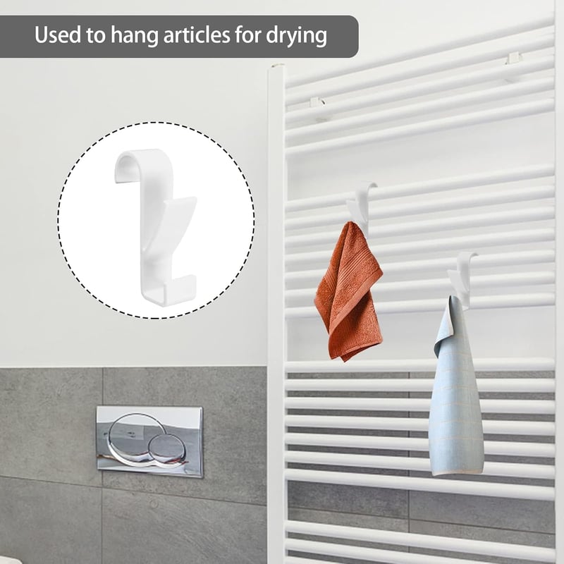 Zestaw 8 haczyków do grzejników i wieszaków na ręczniki łazienkowe, kompatybilnych ze wszystkimi standardowymi grzejnikami (białe)