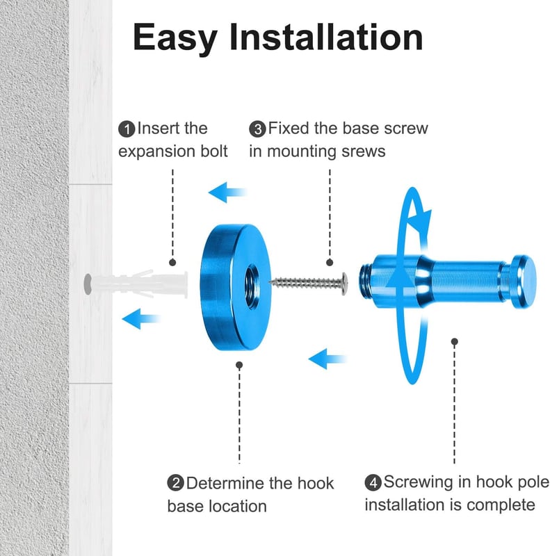 Zestaw 10 szt. Kolorowych aluminiowych haczyków na płaszcze, Wieszak łazienkowy naścienny na ubrania, ręczniki, szlafroki, czapki.