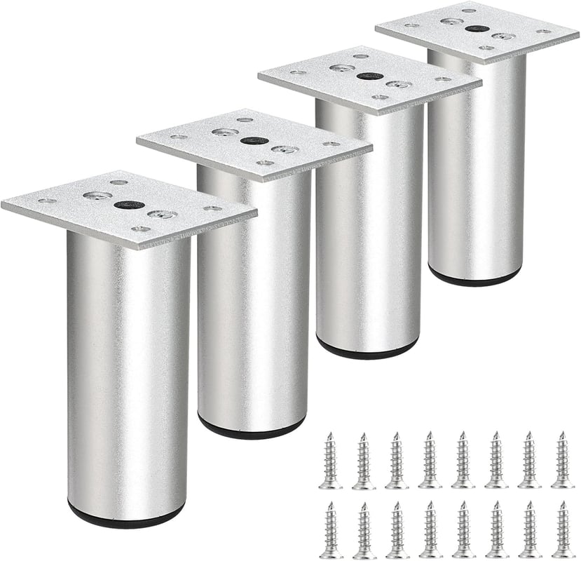 Zestaw 4 aluminiowych nóg do mebli o wysokości 10 cm (4 cale) - Regulowane nogi zamienne do mebli, sof, łóżek, stołów, srebrne