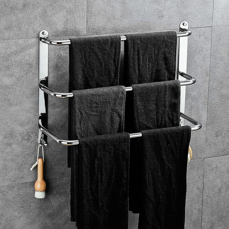 Wieszak na ręczniki ze stali nierdzewnej na 3 poziomach bez wiercenia do łazienek, kuchni i toalet w kolorze srebrnym