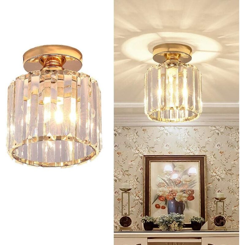Nowoczesny plafon Kryształowy Metalowy Abat-jour LED Lampa wisząca E27 Lampa sufitowa Cylinder, Złoty