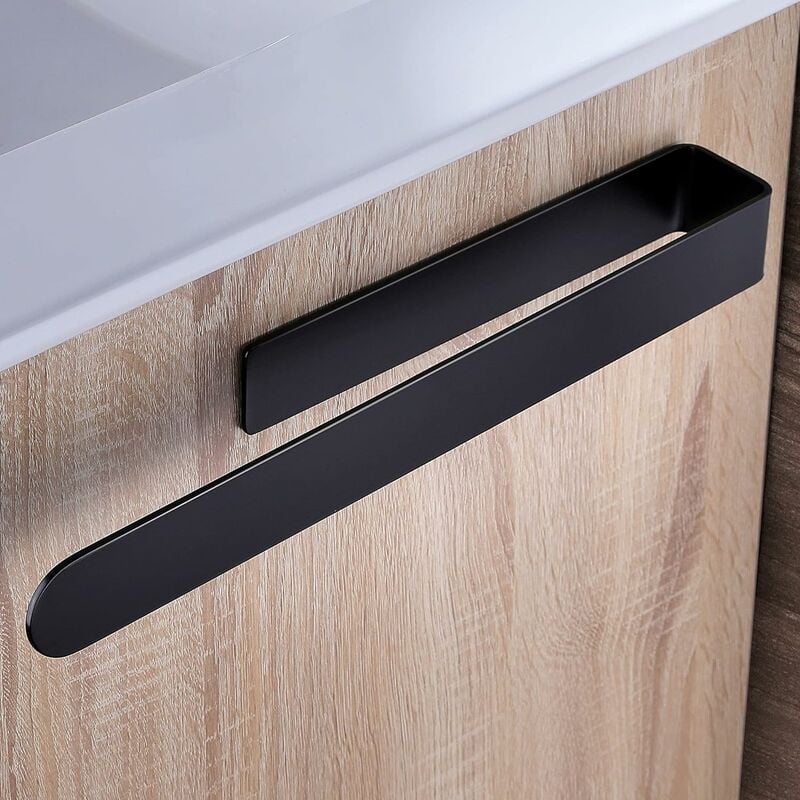 Wieszak łazienkowy na ręczniki samoprzylepny z czarnej stali nierdzewnej, 37 cm