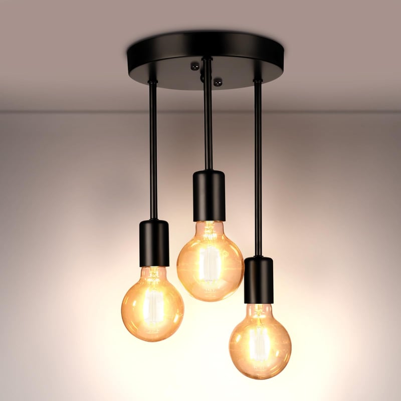 Plafon w stylu retro, metalowy plafon z 3 żarówkami, przemysłowa lampa wisząca E27, odpowiednia do baru, kuchni, salonu (żarówka nie jest dołączona)