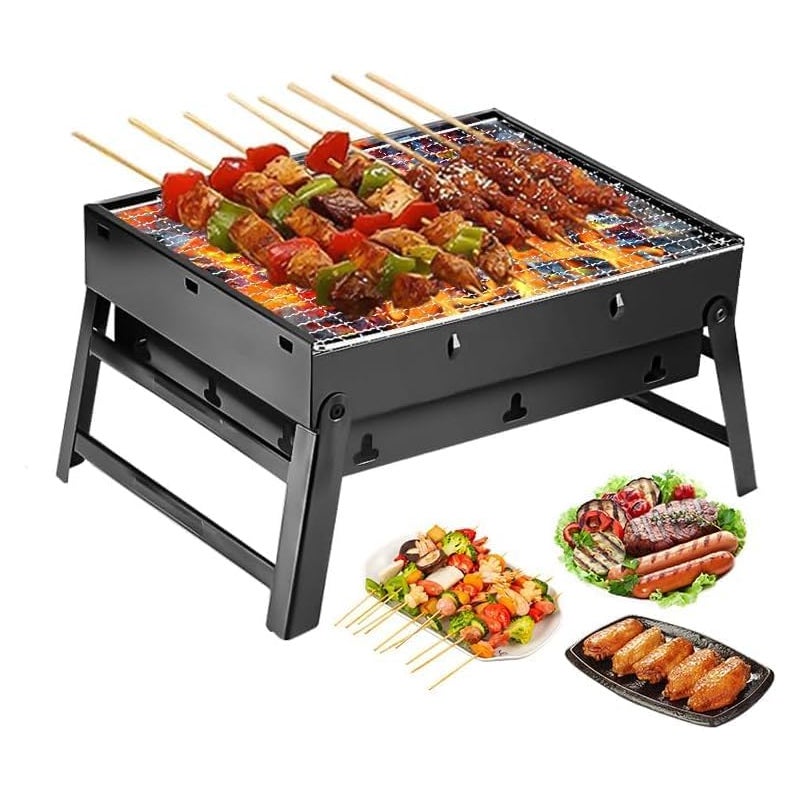 Przenośny, składany, 43-centymetrowy, kompaktowy grill węglowy na stół, grill zewnętrzny, idealny w podróży, na piknik, na plażę itp.