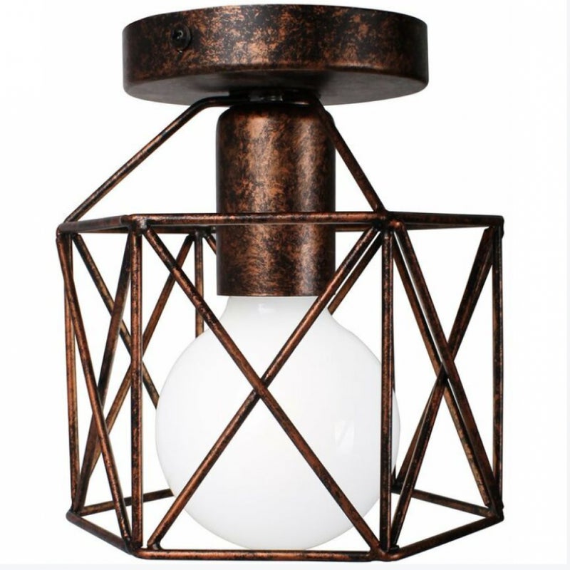 Lampa sufitowa industrialna retro z metalu, w kształcie sześcianu, kwadratowa, żelazna, wisząca, do salonu, sypialni, baru, jadalni, rdzawa, 1 sztuka