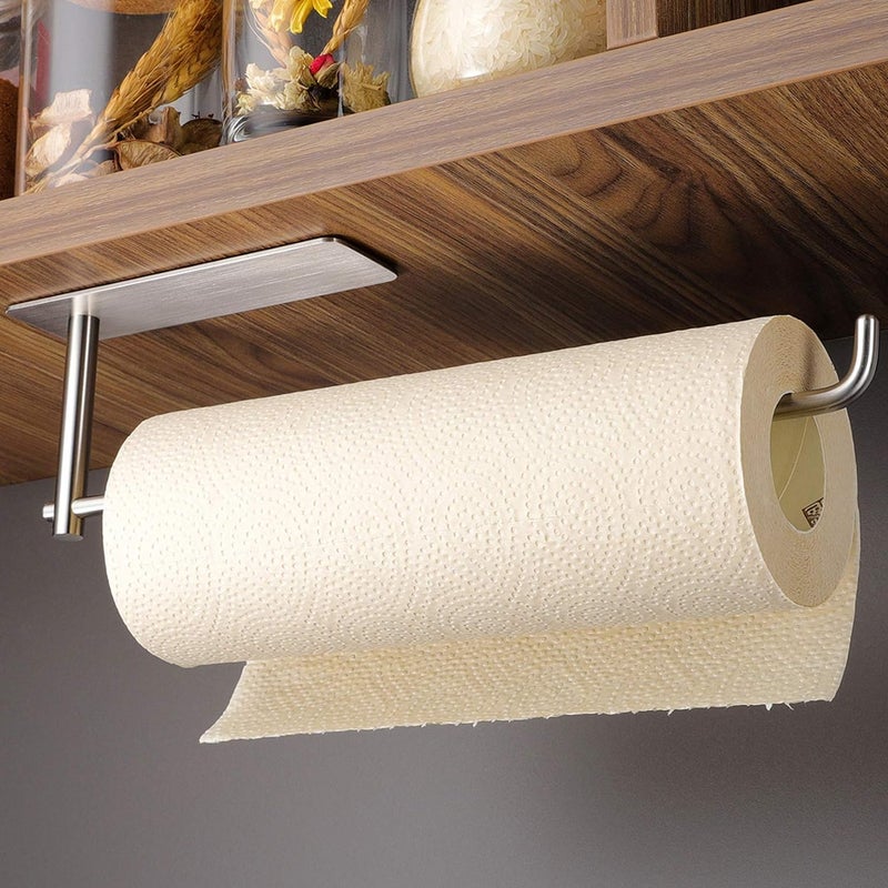 Uchwyt na ręcznik papierowy do kuchni bez wiercenia, montowany pod szafką. Wytrzymały uchwyt na papier ze stali nierdzewnej SUS304