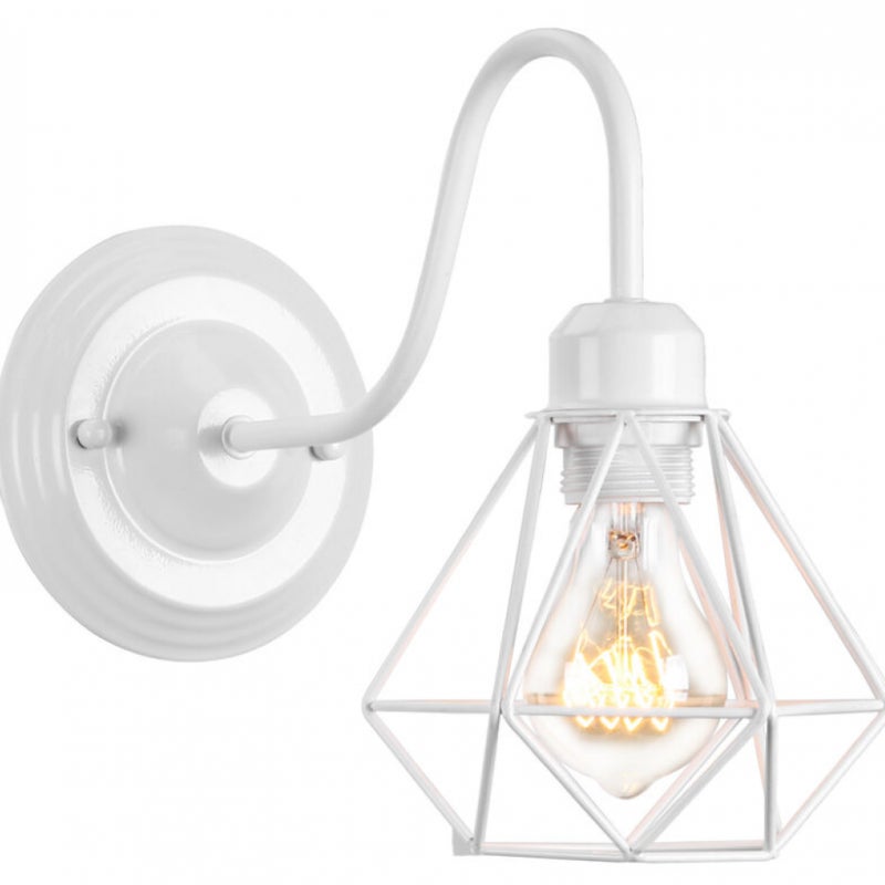 Kinkiet Ścienny Wewnętrzny Vintage Industrialna Lampa Oświetleniowa Klatka Diamentowa Metalowa Biała