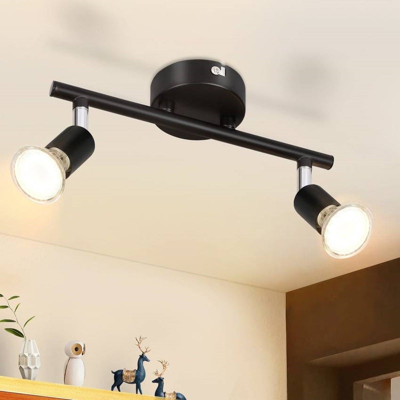 Nowoczesny plafon z 2 lampami, plafon LED z elastyczną i obrotową chromowaną głowicą oświetleniową, żarówki GU10 w zestawie