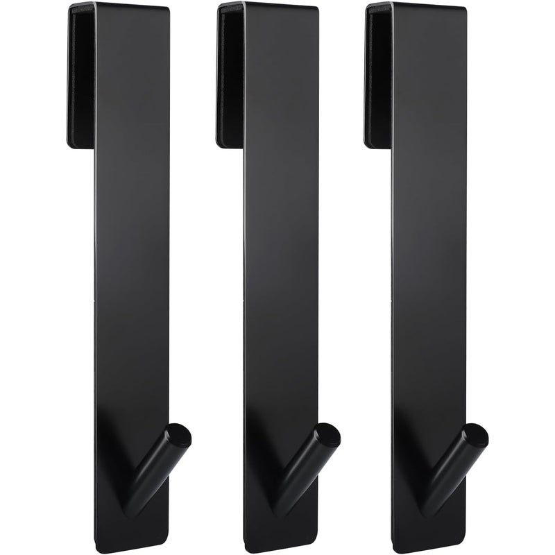 Przedłużone haki drzwiowe (18 cm) do bezramowych szklanych drzwi prysznicowych, wieszaki na ręczniki, zestaw 3 szt., czarne