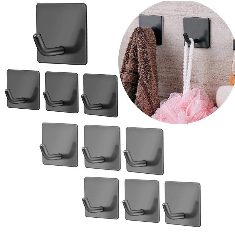 Czarny, CSPARKV Hak samoprzylepny ścienny Hak łazienkowy SUS304 Uchwyt na ręczniki ze stali nierdzewnej do kuchni, salonu i biura 10 sztuk