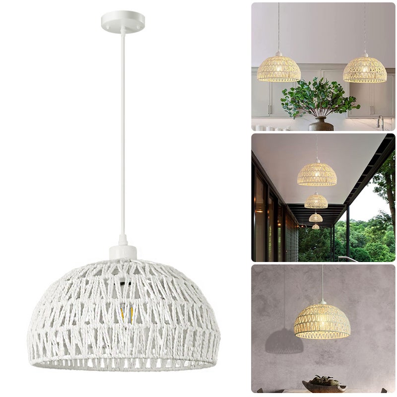 Rustykalny żyrandol z żarówką, lampa wisząca, plafon w stylu bohemy, lampa wisząca z regulacją wysokości, biała, ciepłe światło 3000 K