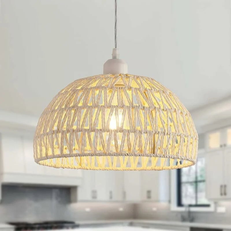 Rustykalny żyrandol z żarówką, lampa wisząca, plafon w stylu bohemy, zawieszenie z regulacją wysokości, biały, ciepłe światło 3000 K