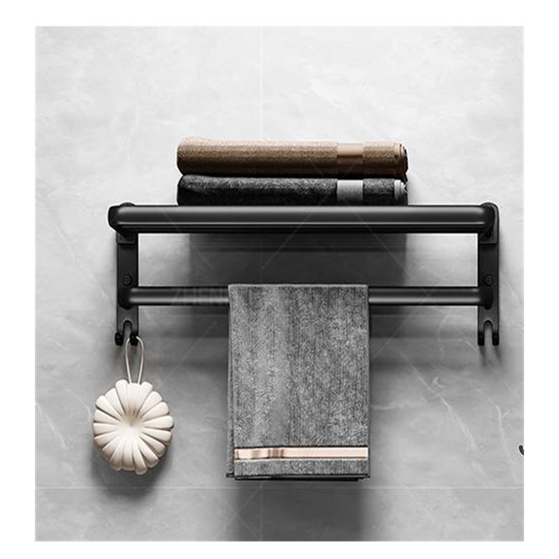 Ścienny wieszak na ręczniki do łazienki i kuchni, składany wieszak na ręczniki, aluminiowy drążek na ręczniki, 47 x 20 x 16 cm, czarny