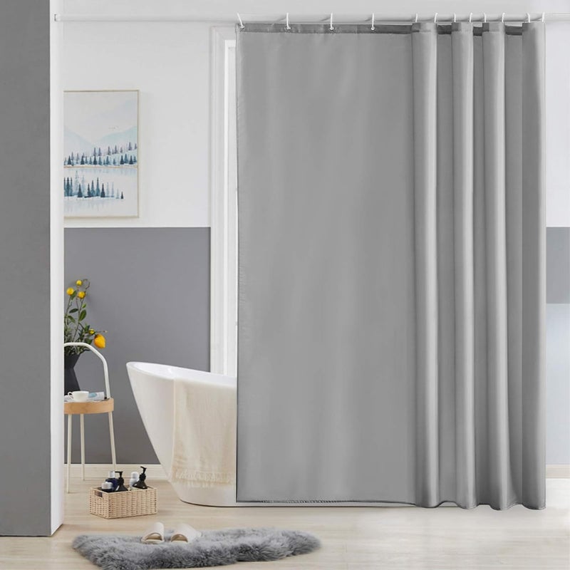 Wodoodporna zasłona prysznicowa z poliestru, nadająca się do prania i zapobiegająca pleśnieniu, z 12 haczykami, 240x200 cm, jasnoszara