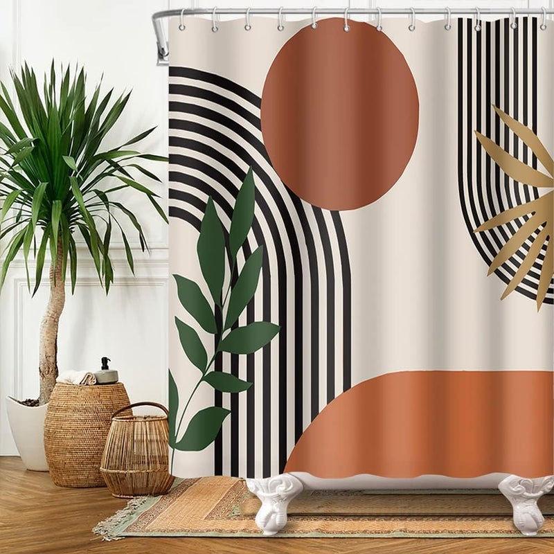 180x180cm Zasłona prysznicowa w terrakocie z geometrycznym wzorem w kolorze czarnym, nowoczesna, minimalistyczna. Zasłona do wanny, odporna na pleśń,