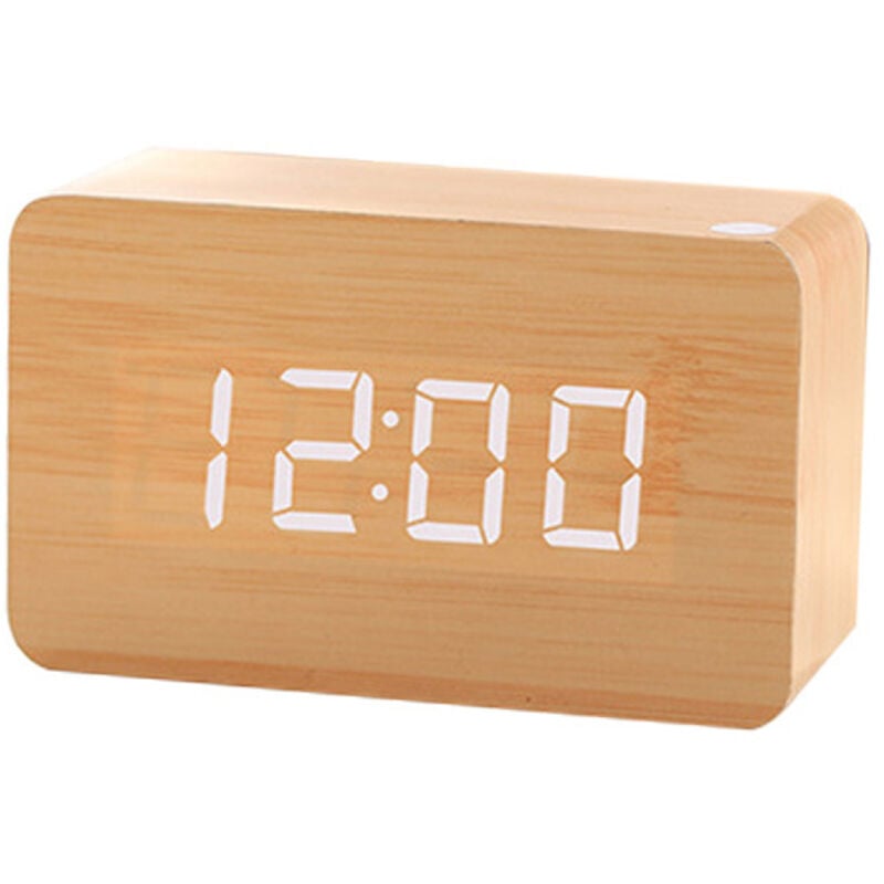 Nowoczesny budzik drewniany - cyfrowy budzik LED z drewna, budzik biurkowy z datą 12/24h - do domu, zegar cyfrowy