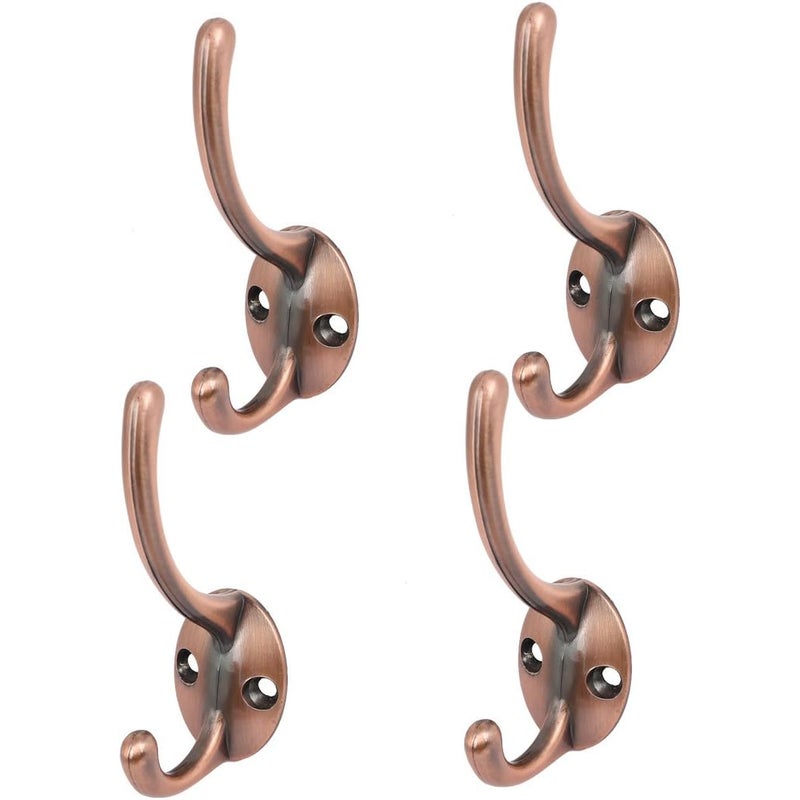 Zestaw 4 podwójnych haczyków do wieszania szlafroków i ręczników, styl vintage, kolor miedziany