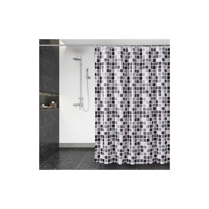Poliesterowy tekstylny zasłon do prysznica, wodoodporny, można prać w pralce, półprzezroczyste zasłony łazienkowe z 12 haczykami 180 x 200 cm Mozaika
