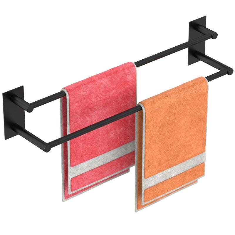 Wieszak na ręczniki bez wiercenia, dwuramienny wieszak na ręczniki łazienkowe, 44,5 cm dwuwarstwowy samoprzylepny wieszak na ręczniki łazienkowe szczo