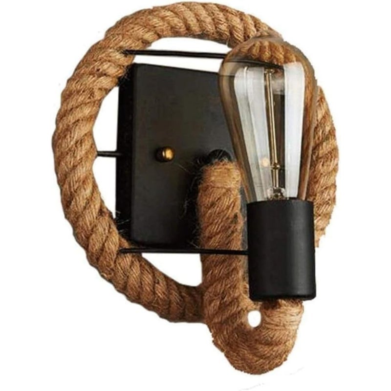 Kinkiet retro z liny konopnej, amerykańska industrialna lampa żelazna (bez żarówki)