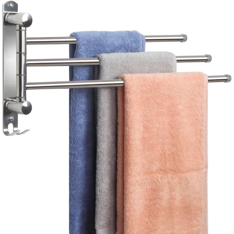 Srebrny Wieszak na Ręczniki z Ramionami Obrotowymi o ze Stali Nierdzewnej Ścienny Wieszak na Ręczniki Oszczędzający Miejsce do Łazienki