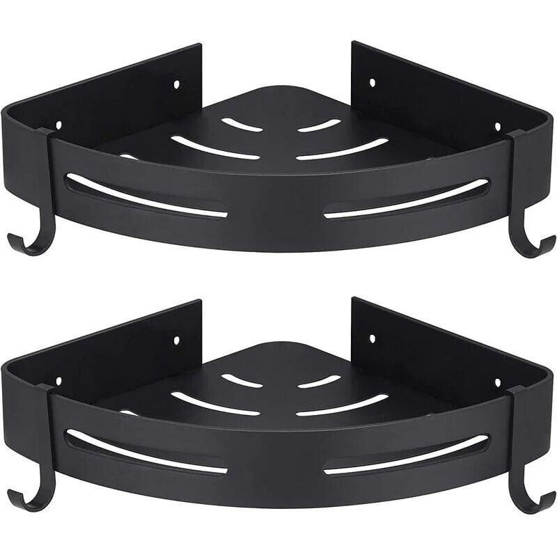 Narożna półka prysznicowa bez wiercenia, zestaw 2 szt., z haczykami, czarna, do przechowywania w łazience, akcesoria łazienkowe